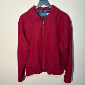 Vintage Pendleton Wool Coat Men’s XL Red Plaid Lined Zip Jacket 1960s Made USA